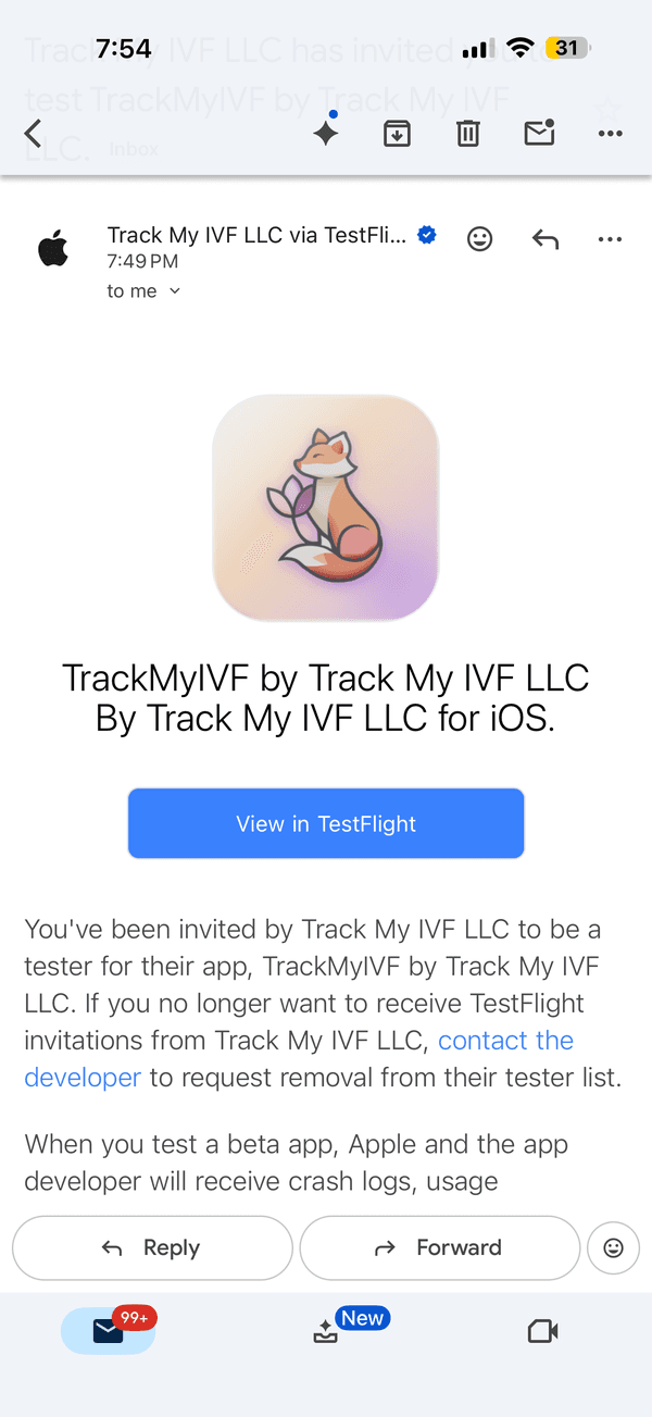 TestFlight invitation email body