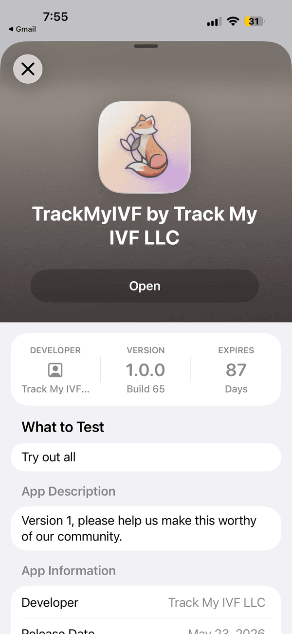 Open Button in TestFlight